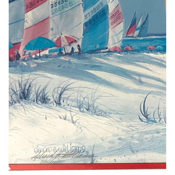 Richard E. Williams Retro 90's Red Framed Beach Boats Artist Signed Lithograph - Picture 14 of 16